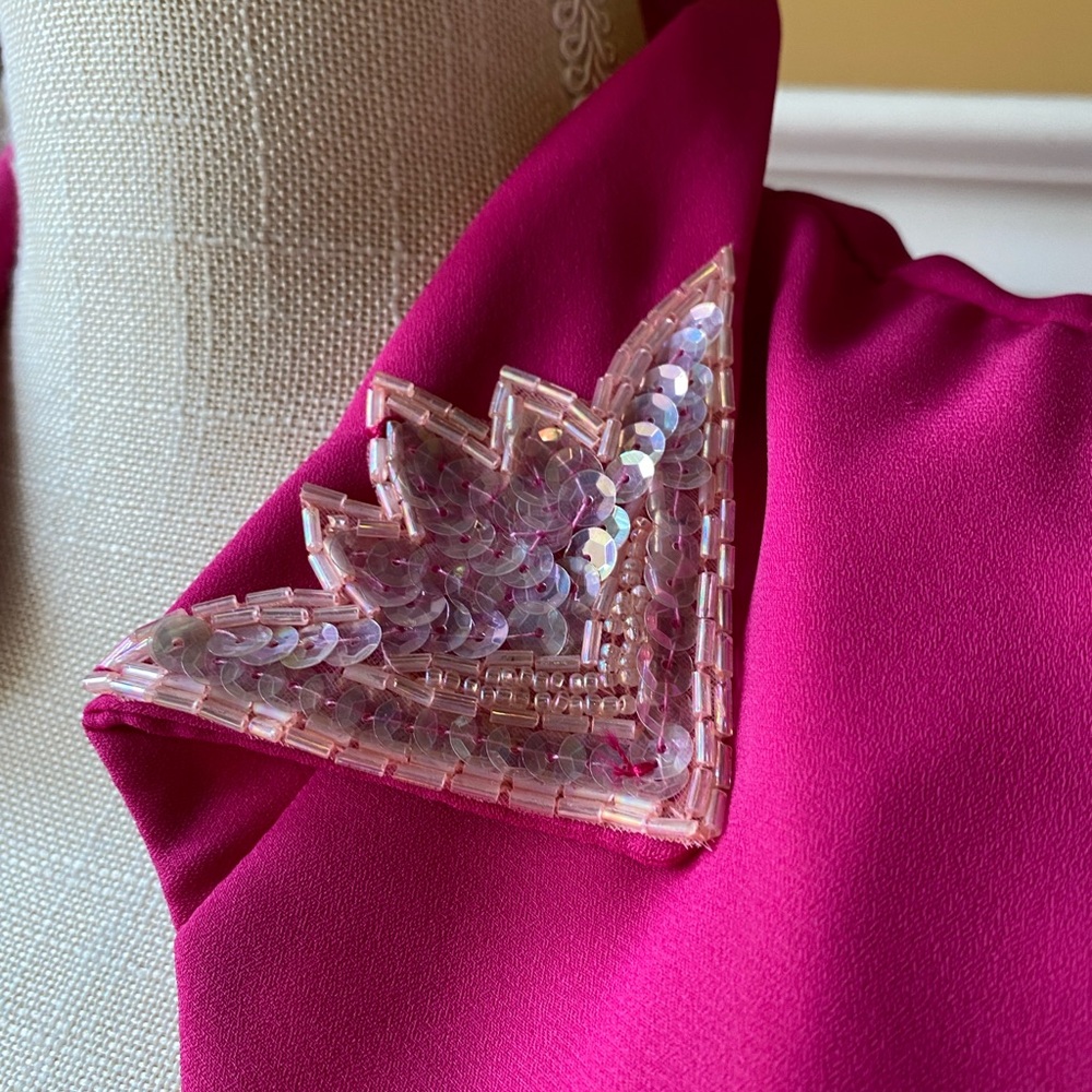 ❌SOLD❌ NWT VTG JUSTIN DAVID HOT PINK BEADED SEQUINED GOWN DRESS 70’S 80SIZE 14 - Picture 5 of 13
